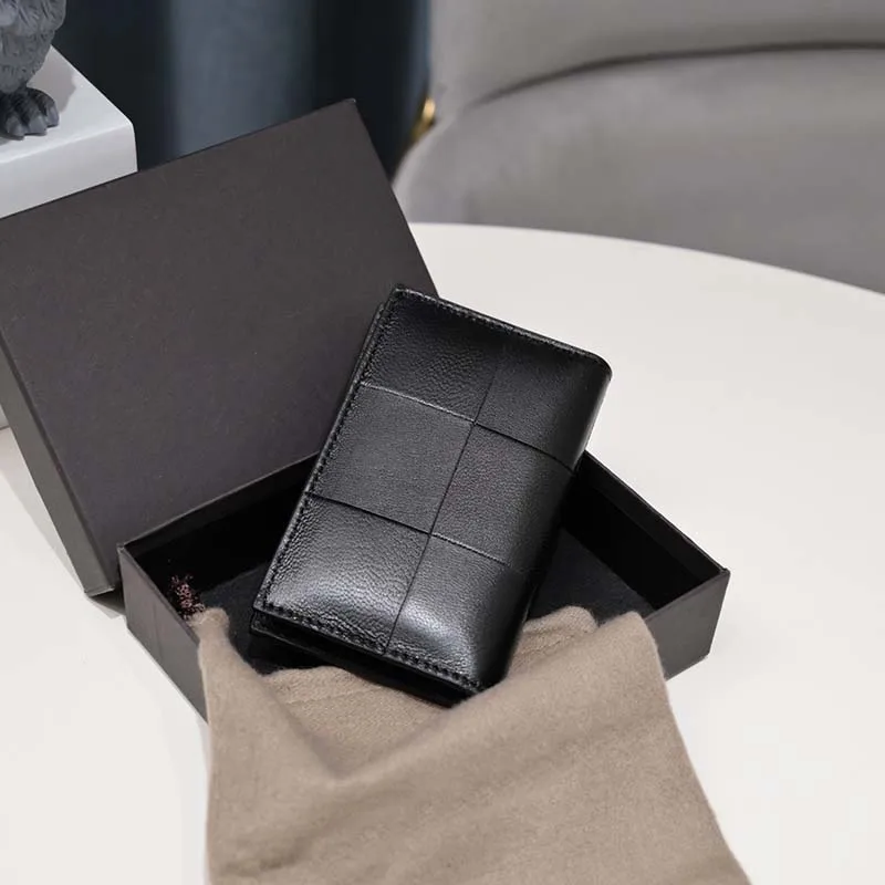 Luxury Men's Card Holder 100% Sheepskin Women's Mini Purse Woven Credit Card Holder Brand Top Leather Wallet 2022 New Hot
