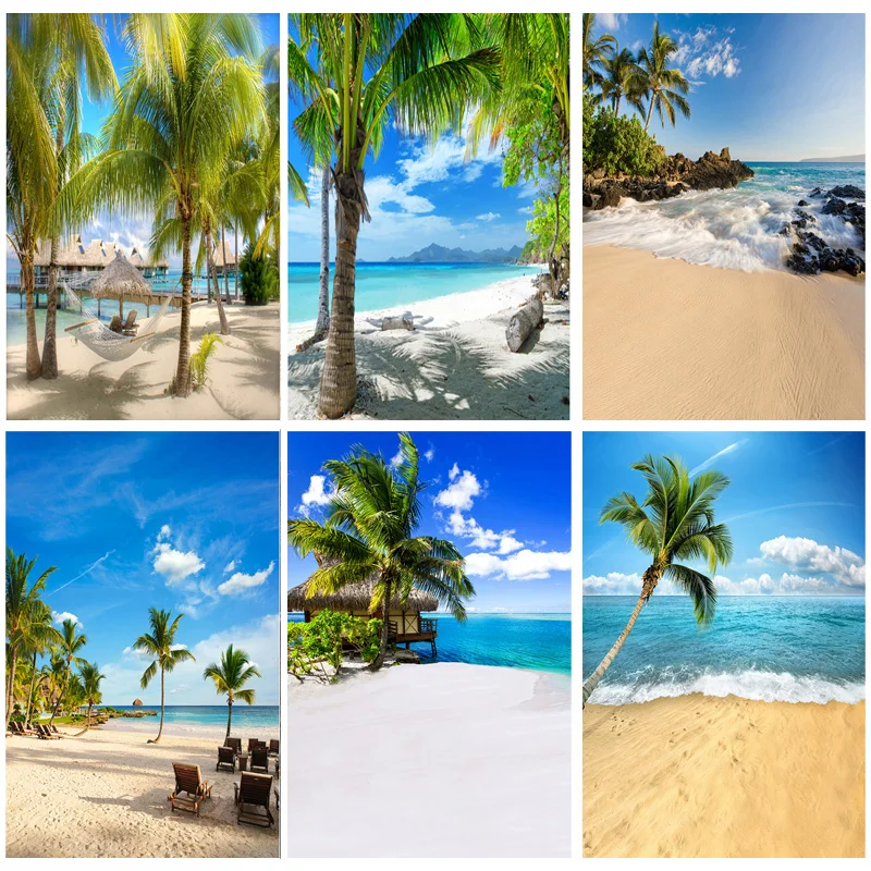 

Summer Tropical Sea Beach Palms Tree Photography Background Natural Scenic Photo Backdrops Photocall Photo Studio 1911 CXZM-04