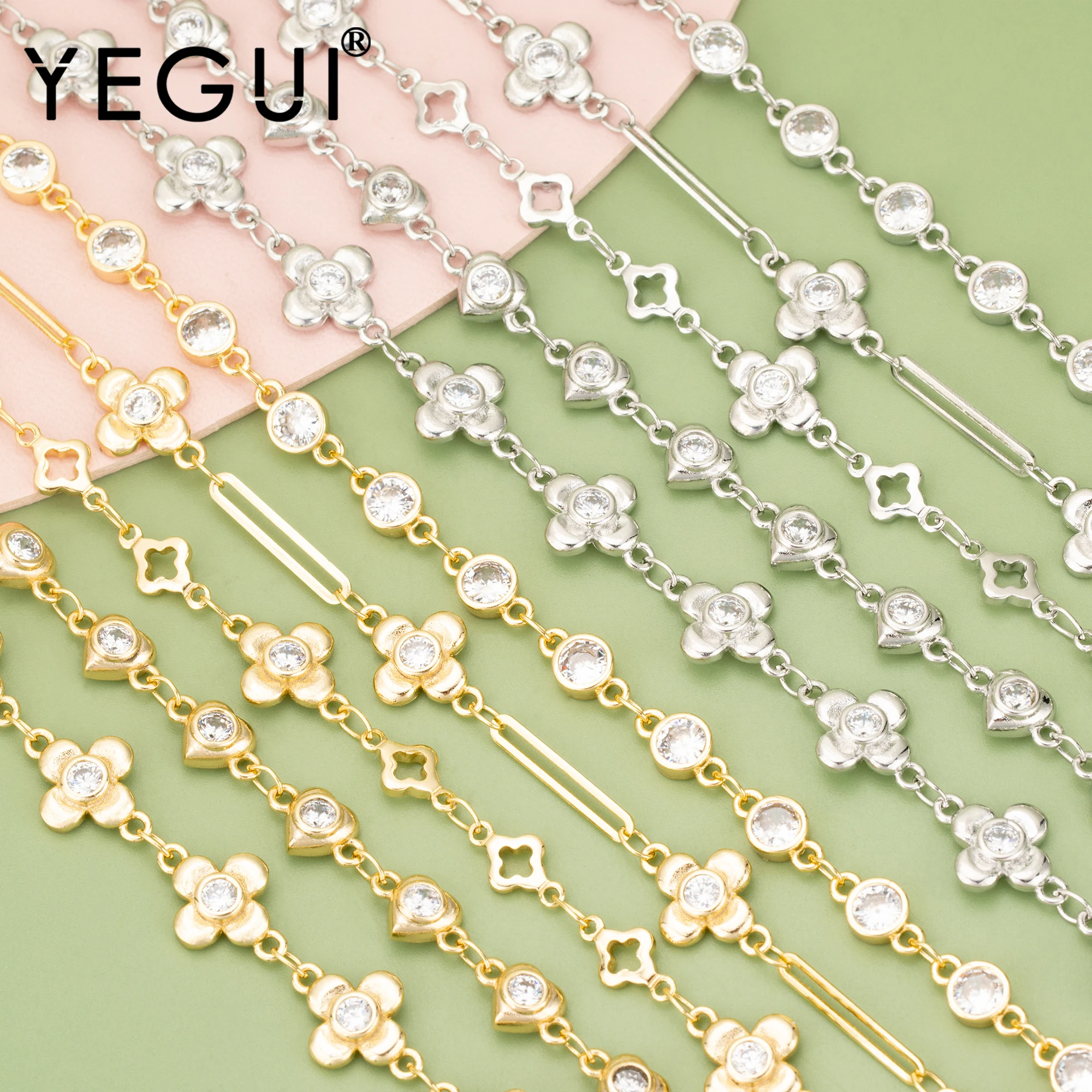 Цепочка YEGUI C344 для самостоятельного изготовления браслетов, ожерелий, ювелирных изделий, цвет под бриллианты 18k, медь, никель, цирконы, 50 см/лот