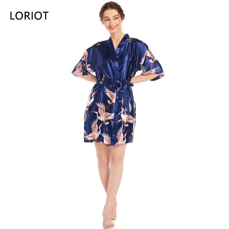 

Satin Printed Robes For Women Bathrobes Pajamas Pyjamas Nightwear Sleepwear Half Sleeve Sexy Casual SA1396