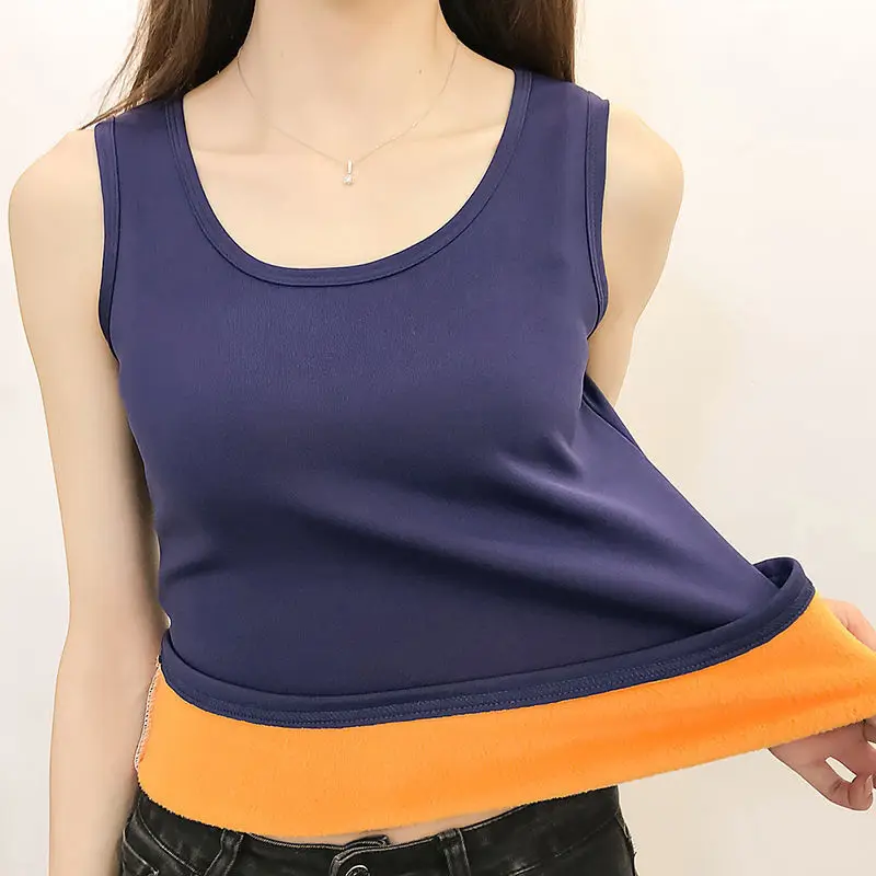 

Women Winter Thermal Underwear Warm Thick Tank Top Velvet Female Casual Sleeveless Slimming Basic Vest Femme Intimate 5XL E338