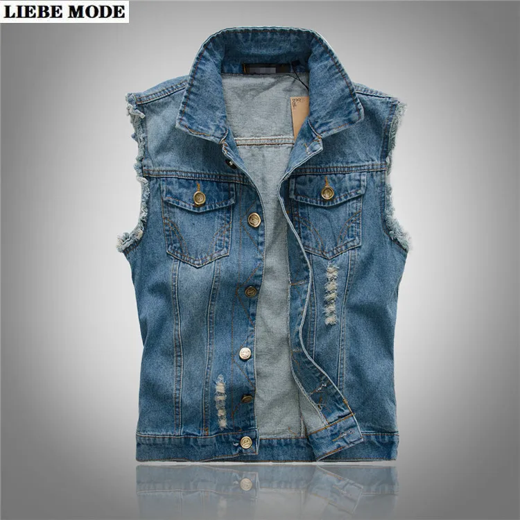 

BIG Size Denim Vest Men Slim Fit Blue Ripped Jeans Waistcoat Male Casual Sleeveless Jean Jacket Coat Hip Hop Chaleco Hombre 6XL