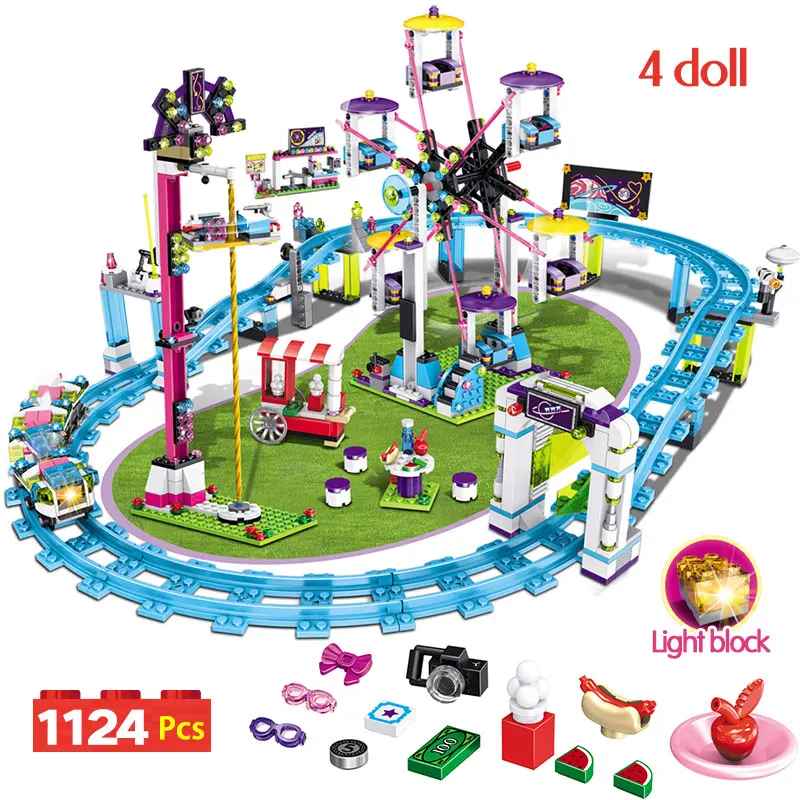 

Bricks Compatible Friends Amusement Park Blocks Roller Coaster Figure Model Toys Hobbie Children Girls