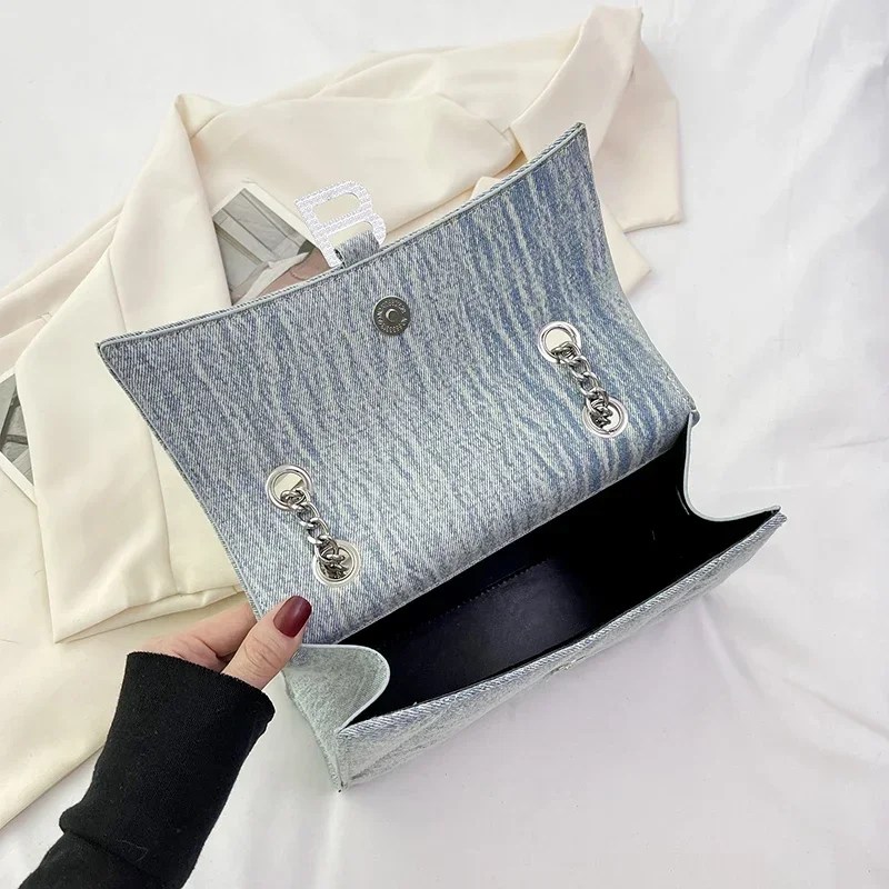 

Luxury Women's Bag Spring And Autumn New Denim Leather Wandering Bag Classic Hourglass Fashion Chain Shoulder Bag Casual Retro