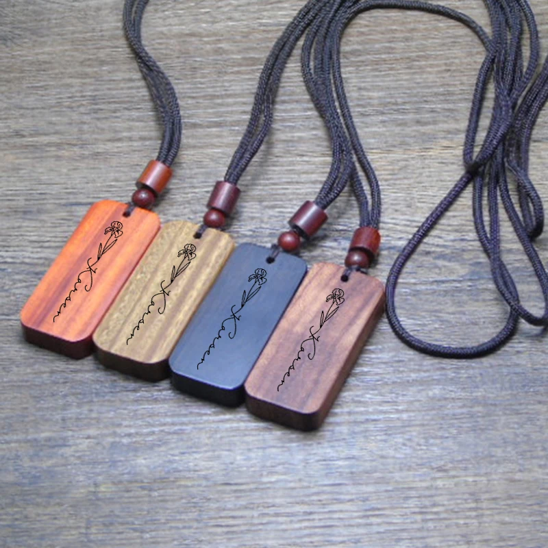 

Personalized Name Necklace Name Necklace with Wood Laser Engraving Perfect Gift for Her Personalized Birthday Gift Anniversary M