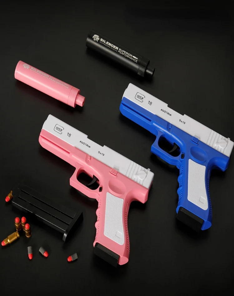 

Новинка, игрушечный пистолет Glock высокой версии, пистолет с мягкими пулями, пистолет может играть в пули, модель щита для пуль, подарок для ма...