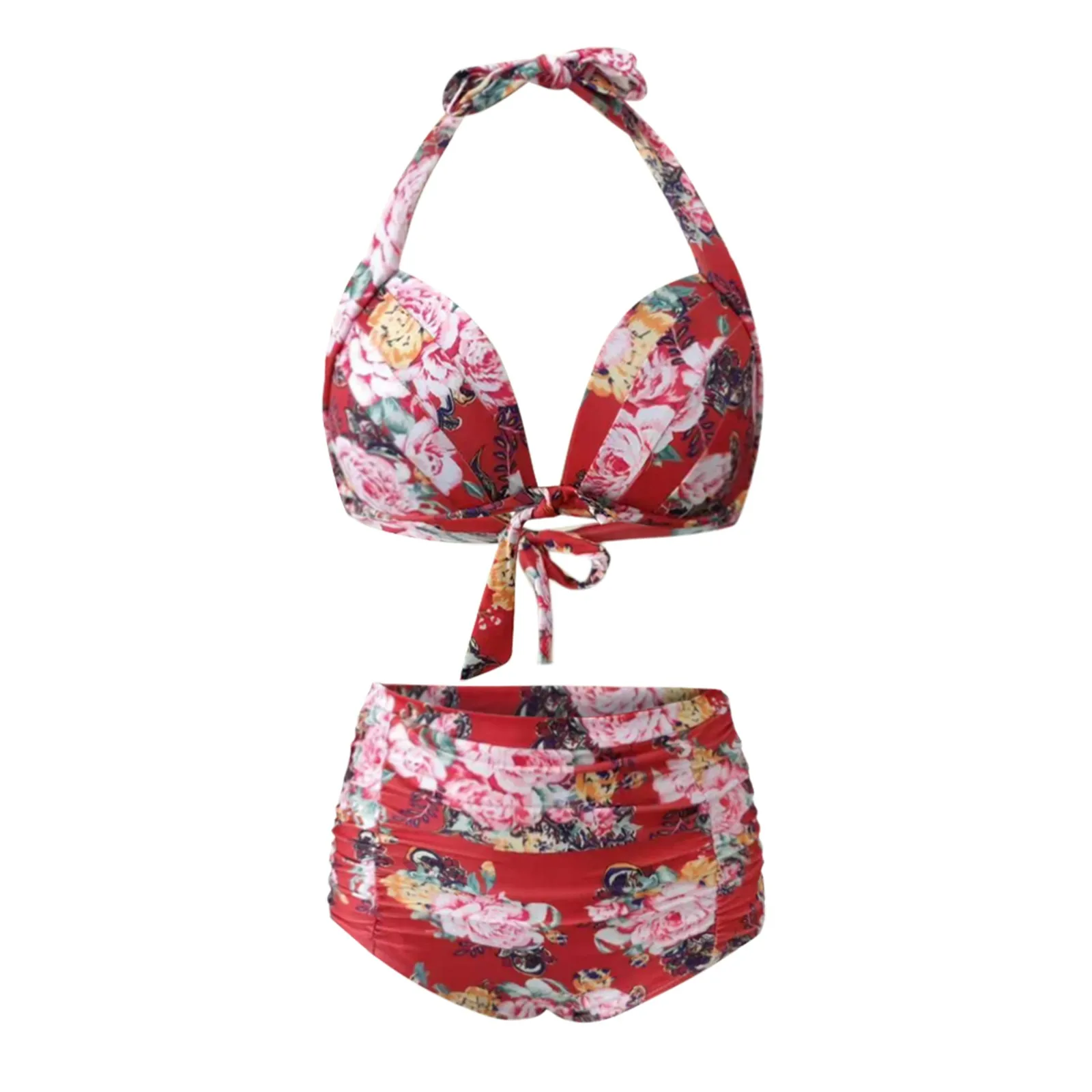 

Retro Polka Dot Halter High Waist Bikini Set Two Piece Bathing Suit Stars And Stripes Bikini for Women