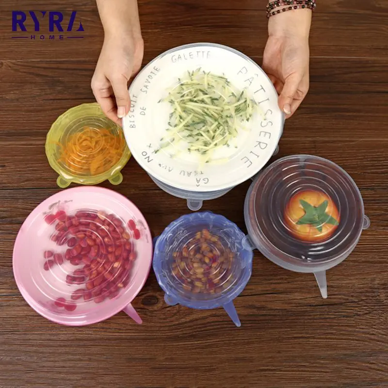 

6 комплектов, многоразовые силиконовые крышки для пищевых продуктов