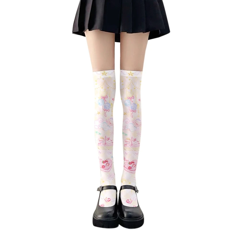 

Японские Женские тонкие высокие чулки до бедра в стиле Харадзюку с изображением воздушного шара свинки клубники торта для косплея 37JB