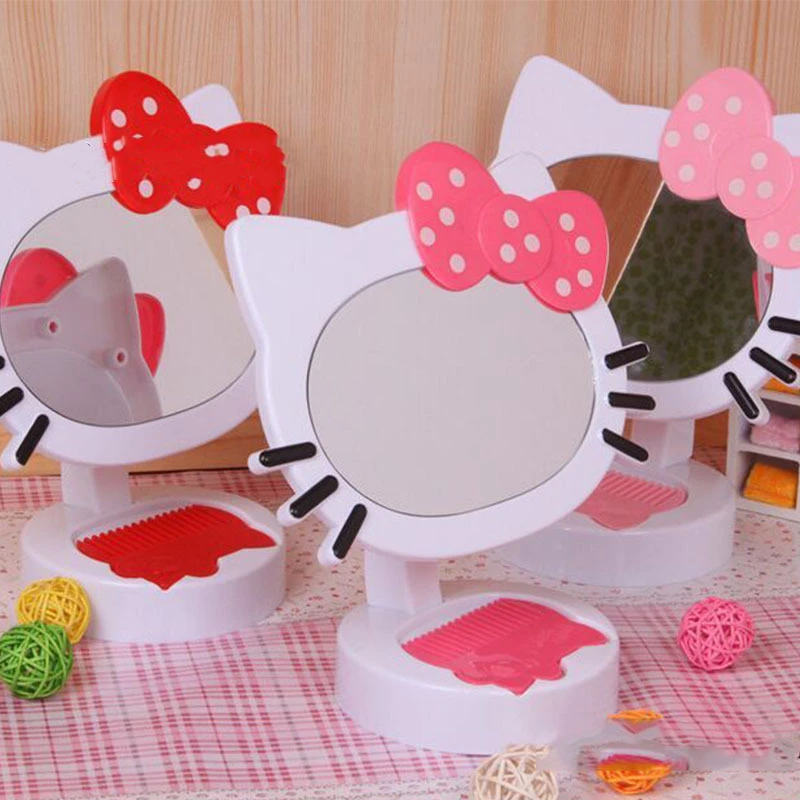 

Kawaii Sanrio Cartoon Hellokittys Three-Dimensional Makeup Mirror with Comb Can Be Rotated 360 Degrees Cute Table Mirror Gift