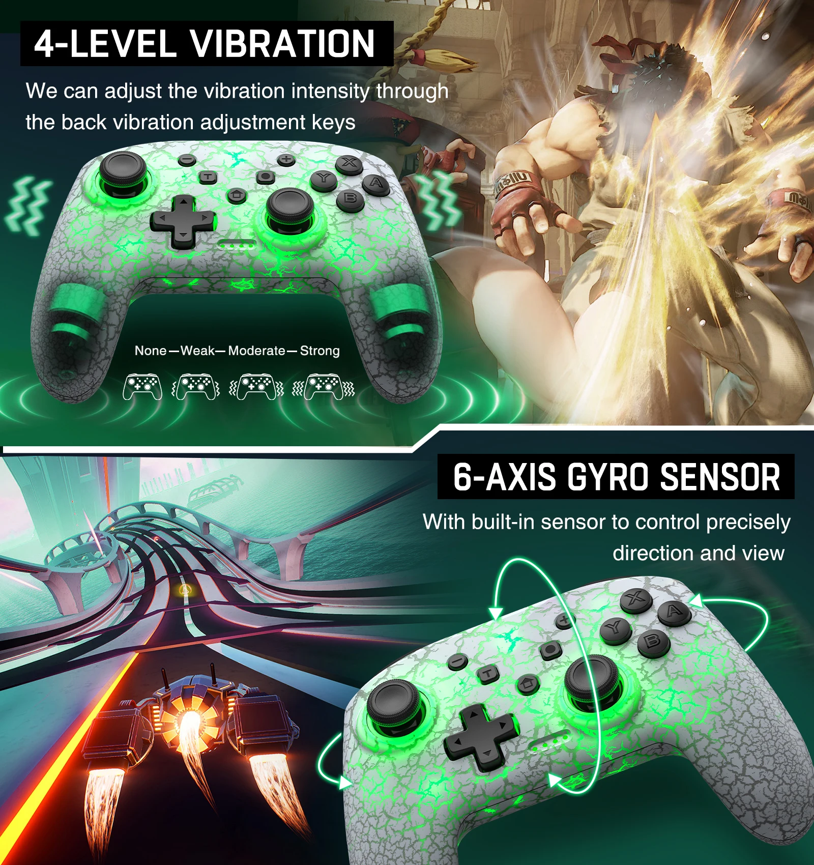 Беспроводной контроллер DinoFire 2 4G Bluetooth геймпад с RGB светильник 6 осей для Nintendo Switch