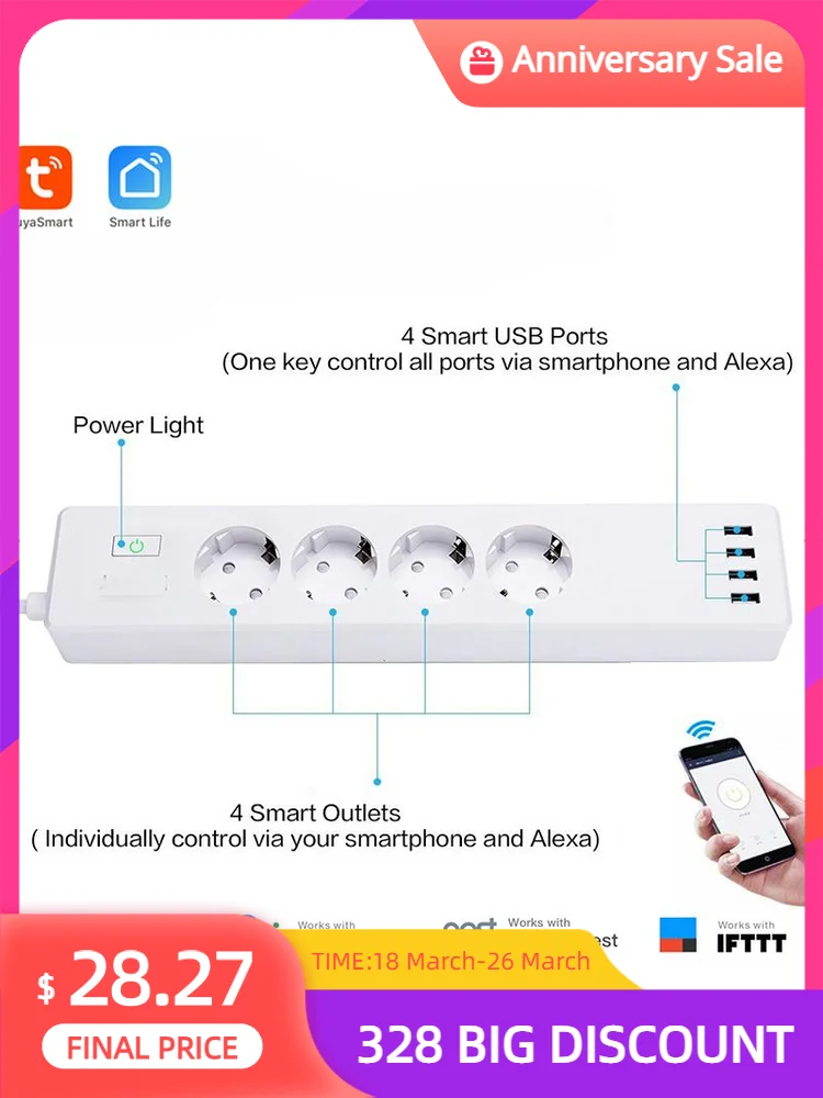 

Умный удлинитель с таймером и поддержкой Wi-Fi