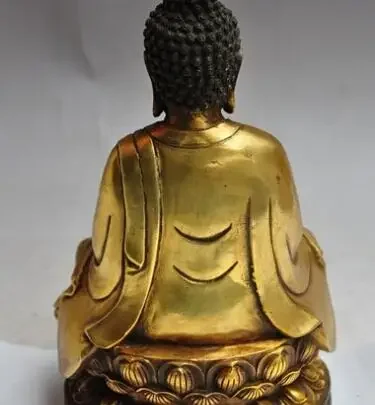 9-дюймовая тибетская буддийская фане бронзовая позолоченная статуя Будды