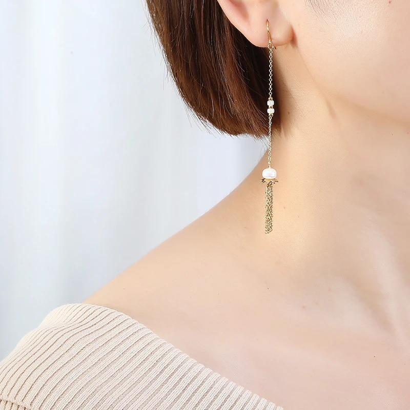 Серьги-подвески hupo.hutu из нержавеющей стали с жемчугом и агатом