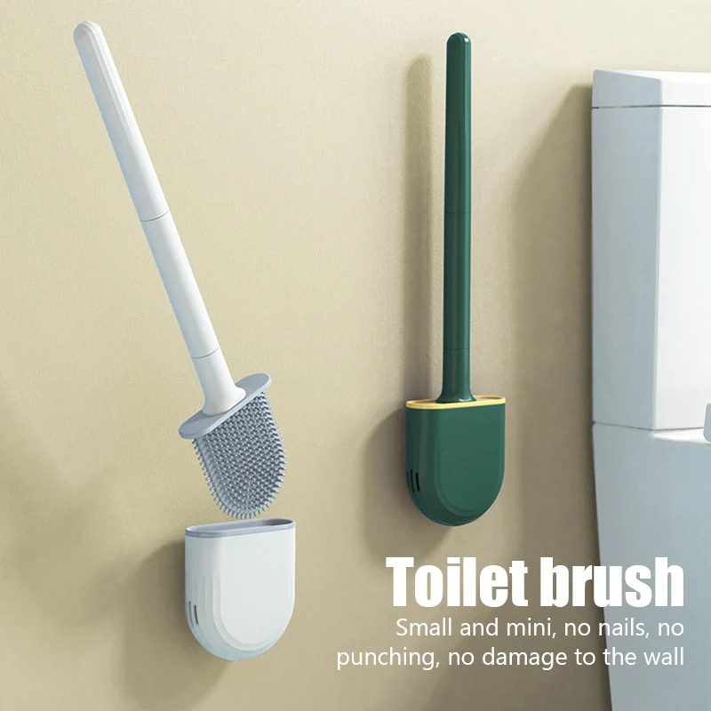 Toilet Brush Water Leak Proof With Base Silicone Brosse Wc Flat Head Flexible Soft Bristles Quick Drying Holder Set | Toilet Brush -1005004266407808