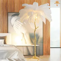 Modern Living Room Floor Lamp Gold Resin Corner Bedroom Tall Ostrich Feather Standing Lamps Nordic Decoration Home Corner Lights