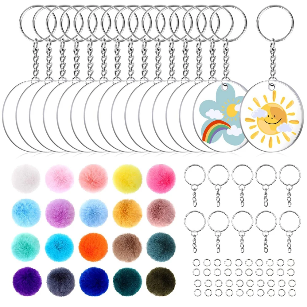 40 шт., прозрачные акриловые заготовки для ключей с помпоном