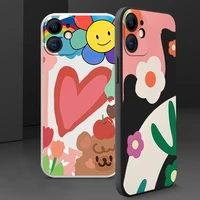 ins color flower liquid silicone phone cases for iphone 13 12 11 pro max mini se 2020 x xr xs max 8 7 6s 6 plus cover funda capa