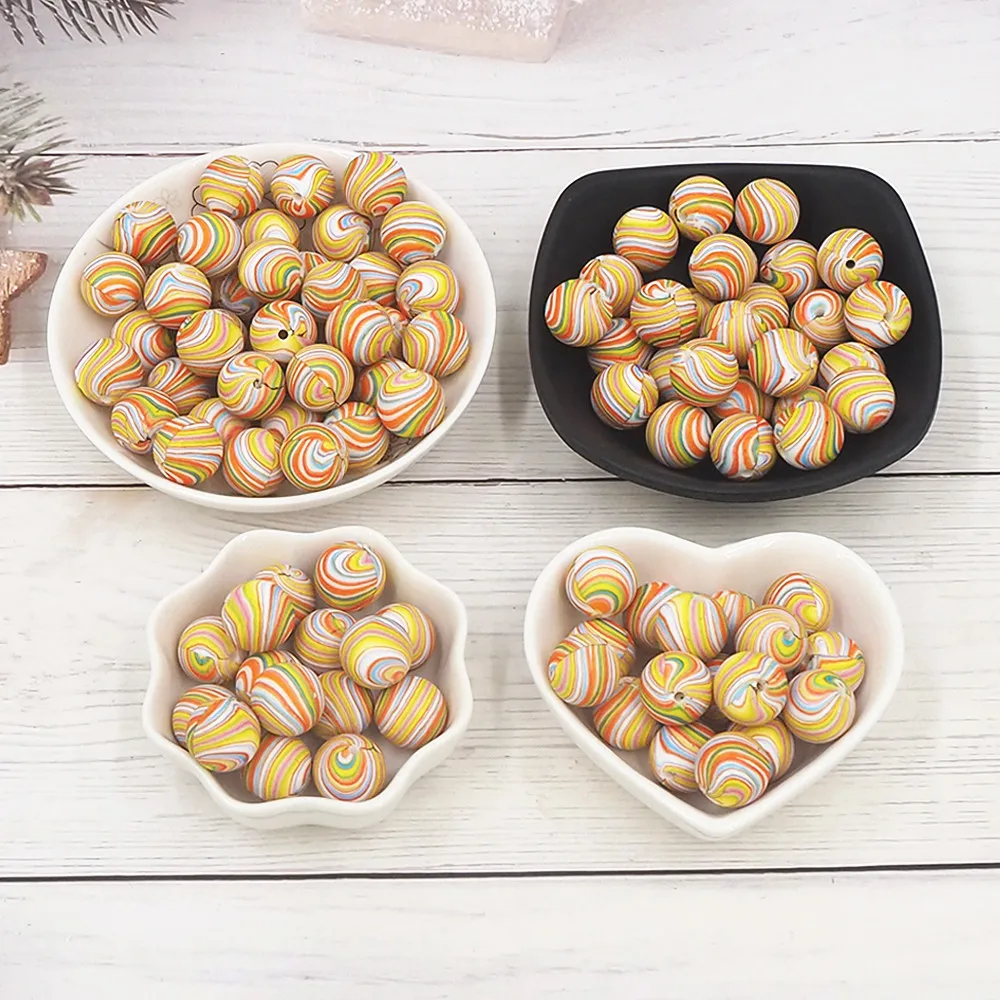 

Chenkai 50 шт. 15 мм Силиконовые Бусины с рисунком, детские круглые бусины для прорезывания зубов, не содержит Бисфенол А, DIY сенсорные жевательные игрушки, аксессуары