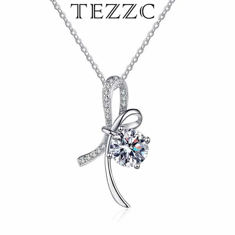 

Tezzc S925 Sterling Silver Moissanite Necklace for Women's Light luxury bow 1 ct D color with GRA Certified Fine Jewelry Gift