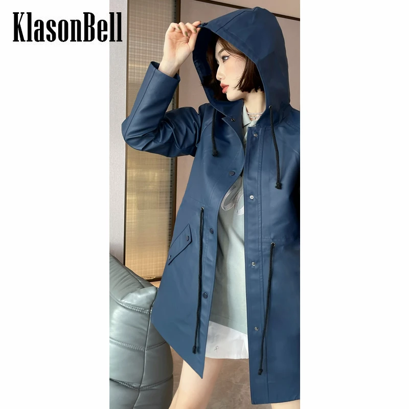 

6.5 KlasonBell Fashion Drawstring Hooded Double Layer Print Trench Coat Women