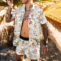 mens tracksuit summer men hawaiian rose flower shirts sets print short sleeve button beach shorts shirt two piece suit cardigan