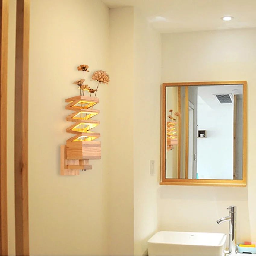 Скандинавский китайский деревянный светодиодный настенный светильник