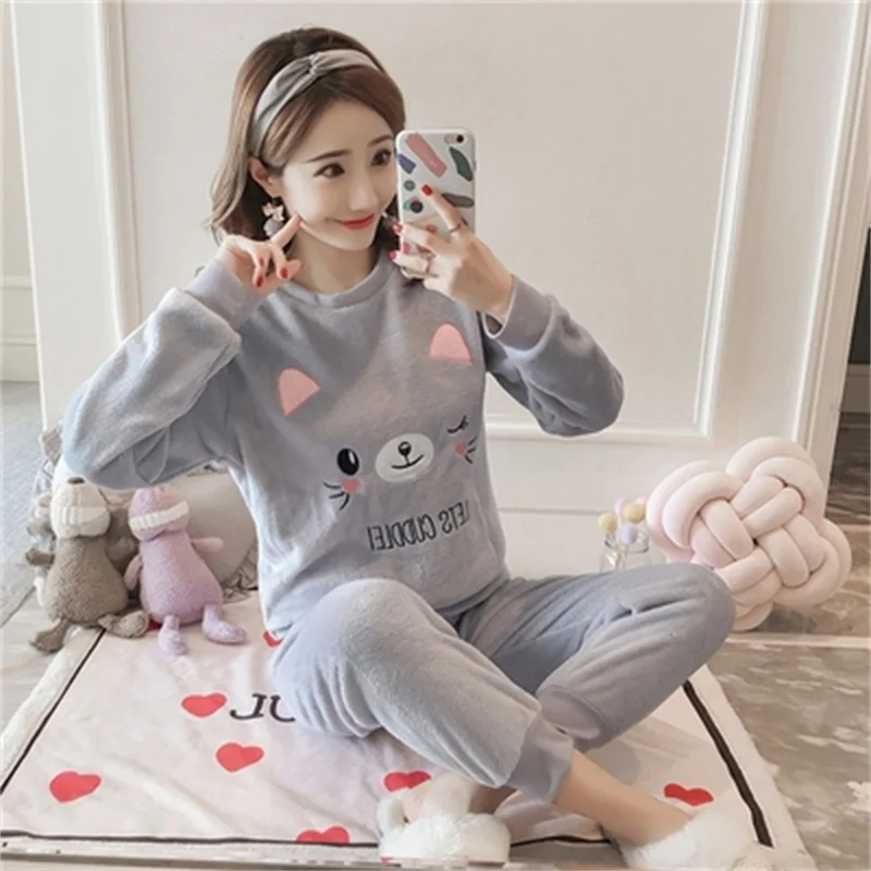 Cartoon Pajamas Set Casual Sleepwear For Women Sweet Pyjama Women's Warm Soft Winter 2022 Fashion Homewear Plus Size