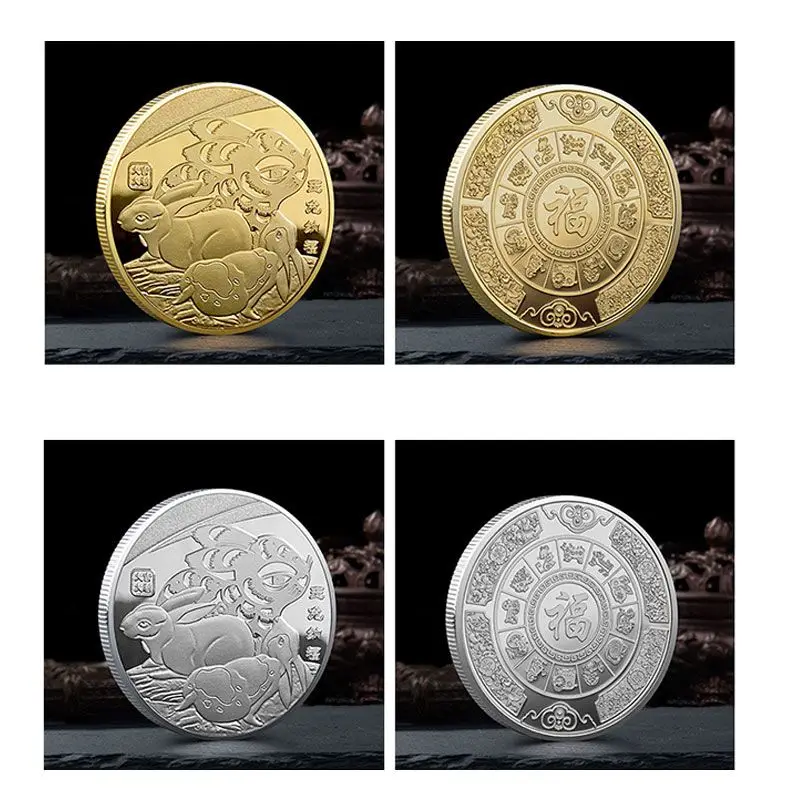 

Памятные монеты 2023 Год Кролика сувенир в виде китайского зодиака вызов монеты лунный календарь Коллекция Художественный подарок