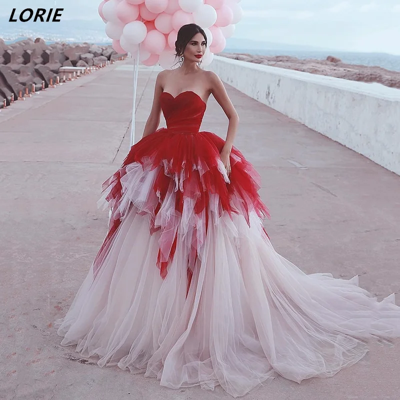 Lorie Abiti Da Sposa Classici In Tulle Rosso Senza Spalline Sweetheart Backless Princess Abiti Da Sposa Con Gonna A Sfera Gonfia Abito Da Sposa