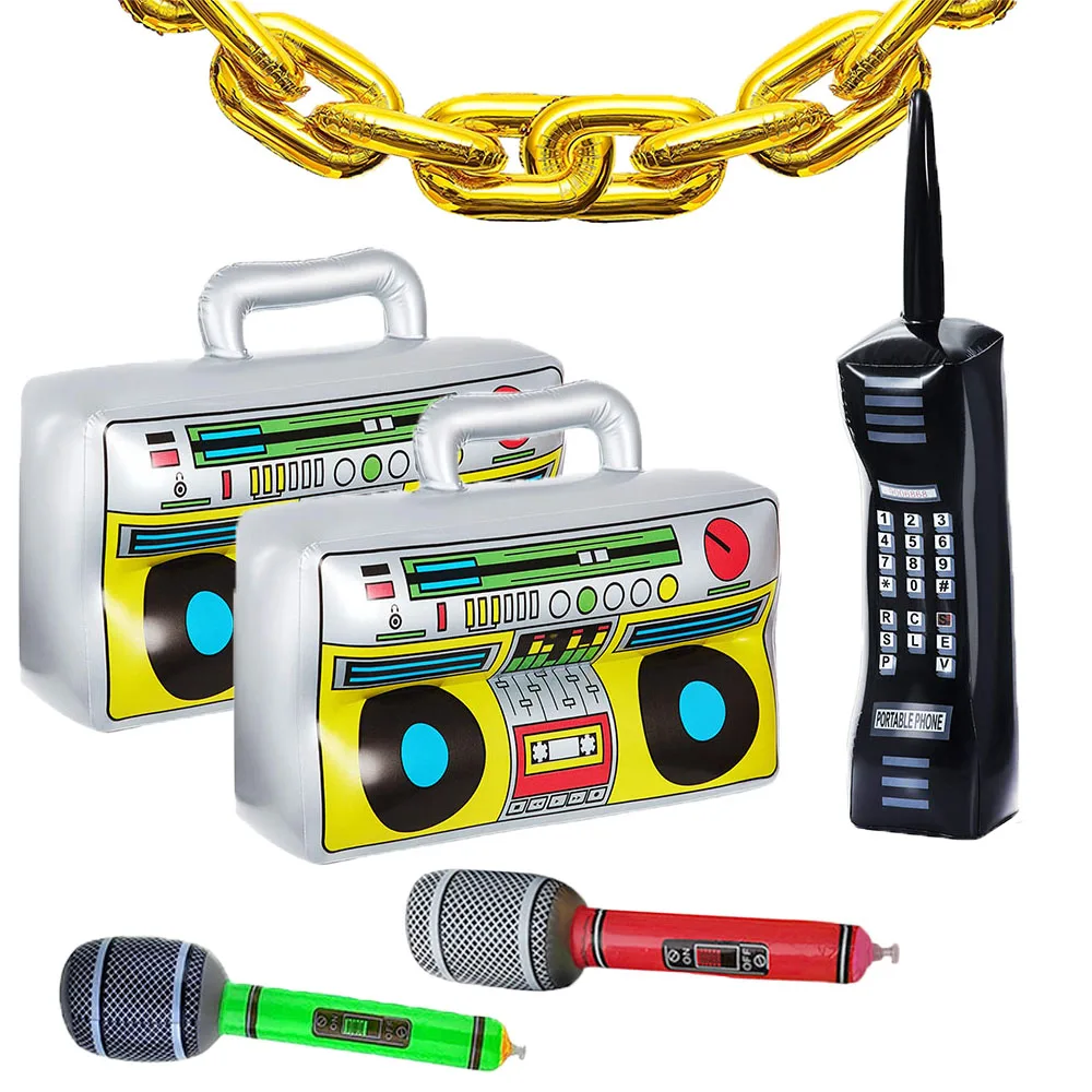 Inflatable Radio Boombox Microphone Gold Foil Chain Balloons Rock Guitar Ballons 80s 90s Hip Hop Birthday Party Supplies Wedding
