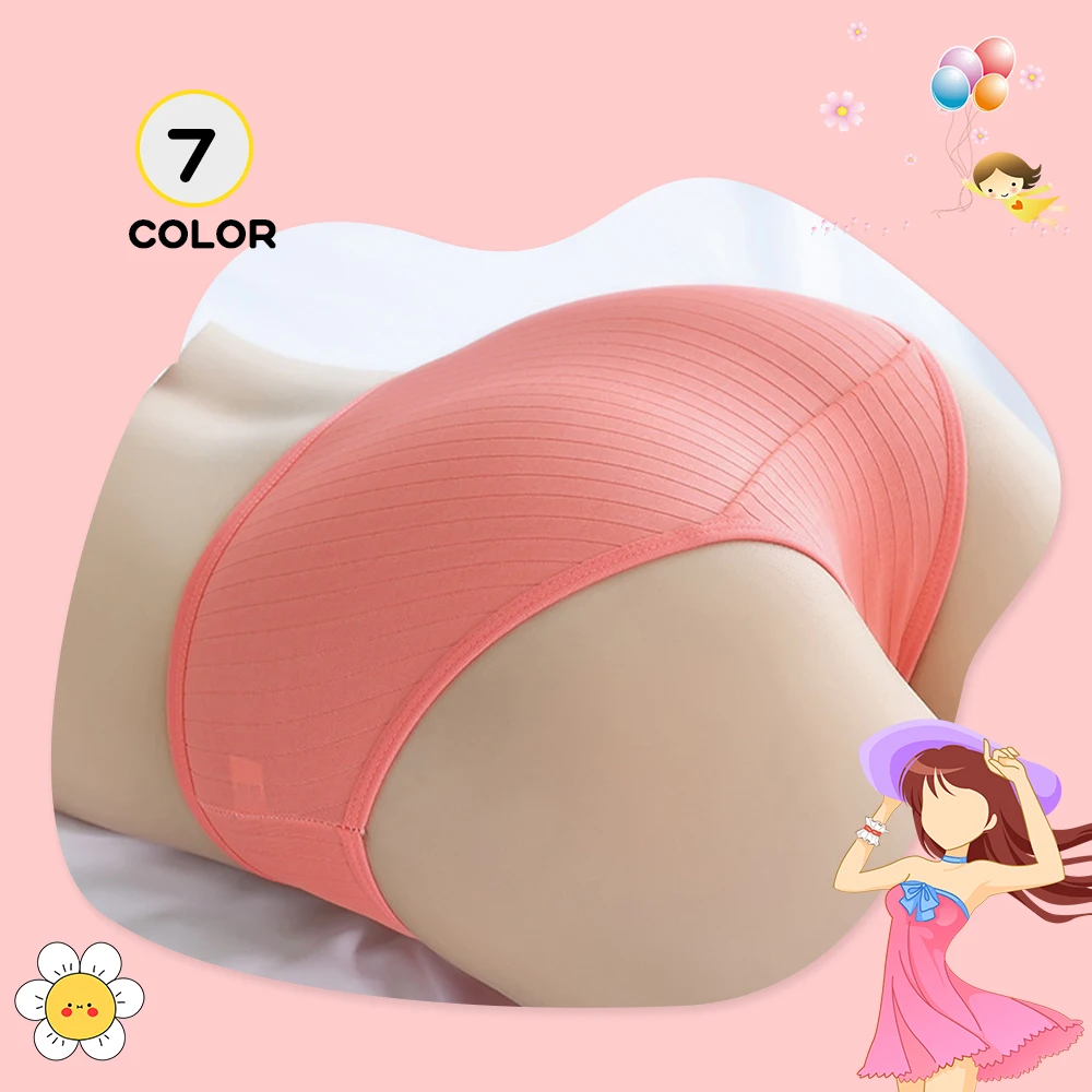 Panties Girls Cotton Vertical Stripe Mid Waist Student Underpants Soft Women's Underwear Comfort Briefs Lingerie L(50-62.5kg)