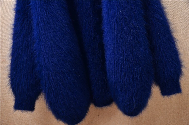 Женская осенне-зимняя одежда синяя волосатая норковая кашемировая вязаная