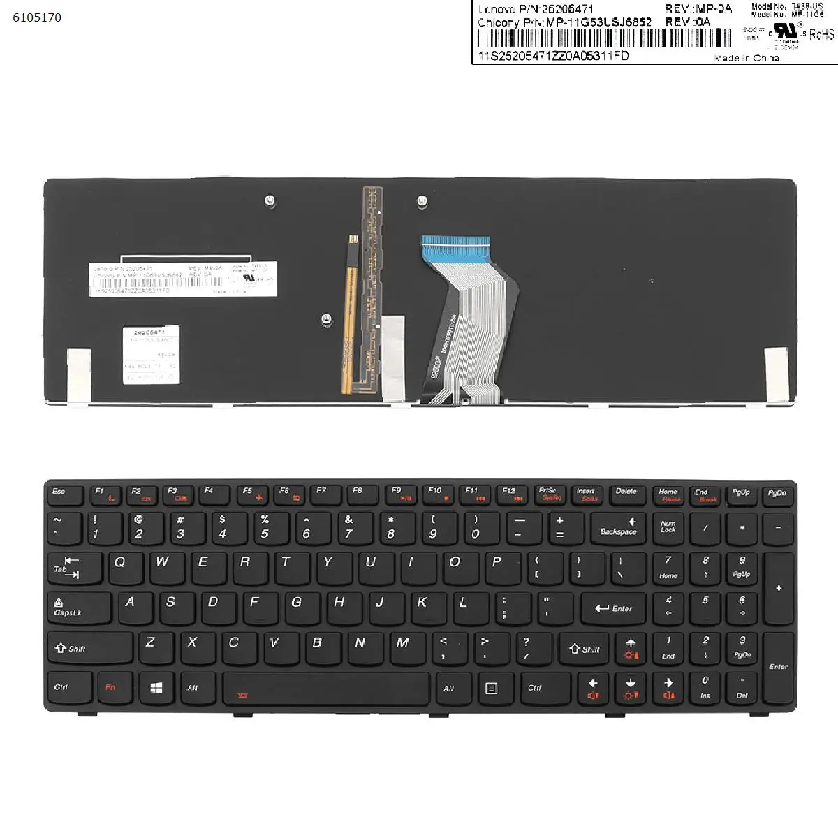 

US Laptop Keyboard for LENOVO Y580 GRAY FRAME BLACK Backlit