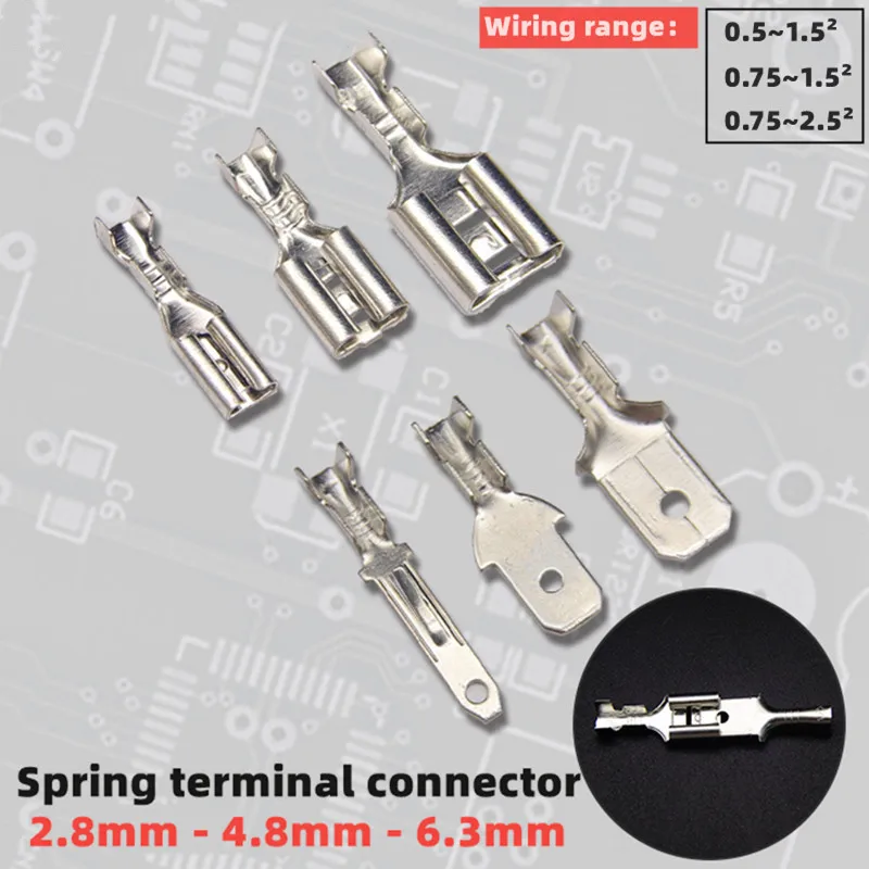 

Spade-shaped female spring crimping terminal 2.8/4.8/6.3mm cold pressure terminal wire and cable connector plug butt terminal