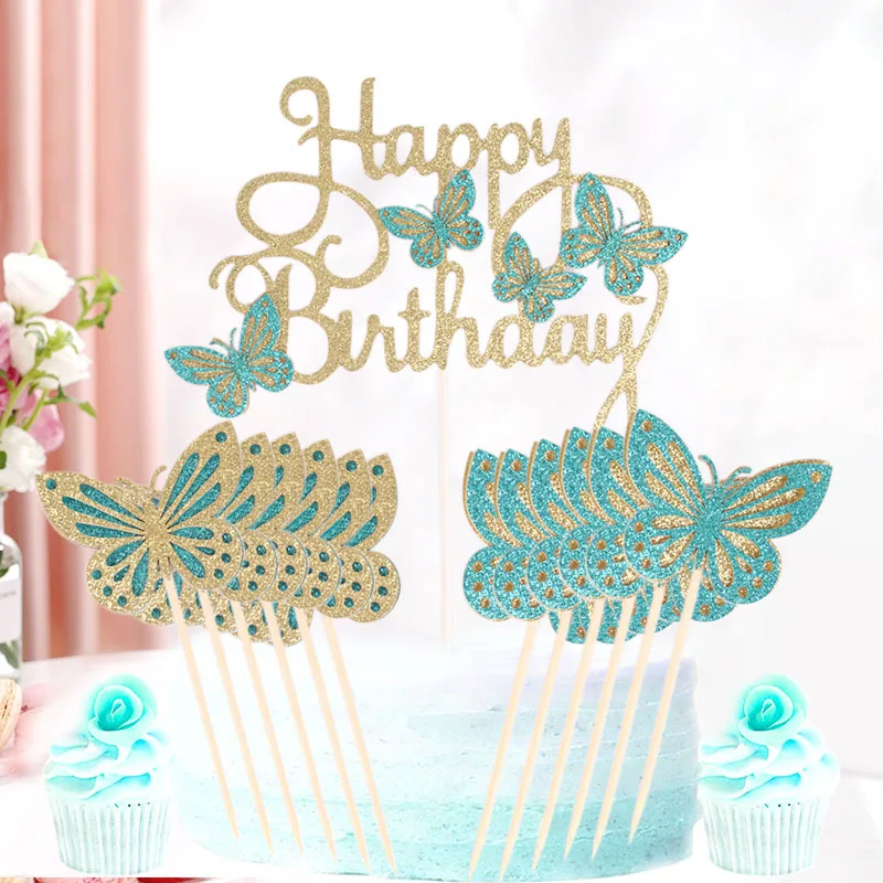 

Блестящие бумажные топперы для торта с бабочками