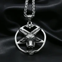 vintage satan goat necklace pendant mens chain punk street pentagram stainless steel goat head skull necklace jewelry wholesale