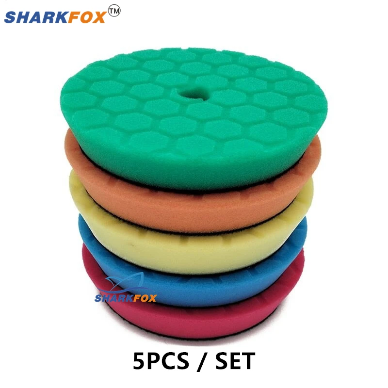 

Губка Sharkfox 5 дюймов (125 мм)/6 дюймов (150 мм) с шестигранной логикой, полировальные колодки для полировки автомобильного буфера DA/RO/GA