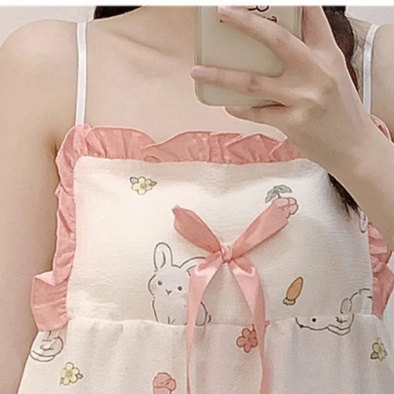 2023 Summer Sweets Spaghetti Straps Young Women's Home Wear Casual Sleeveless Sling Nightwear Floral Print Girl Bra Sleepwear