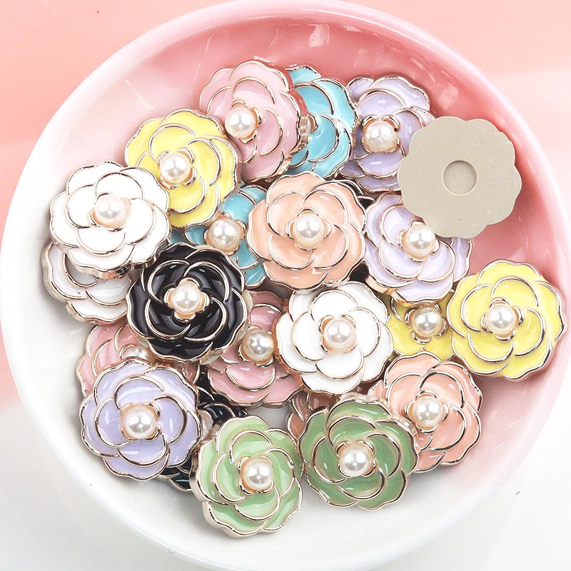 

10Pcs17mm Plastic Flower Pearl Dropping Oil Craft Handmade Diy Wedding Dress Invitation Bow Headwear Decoration Accessories