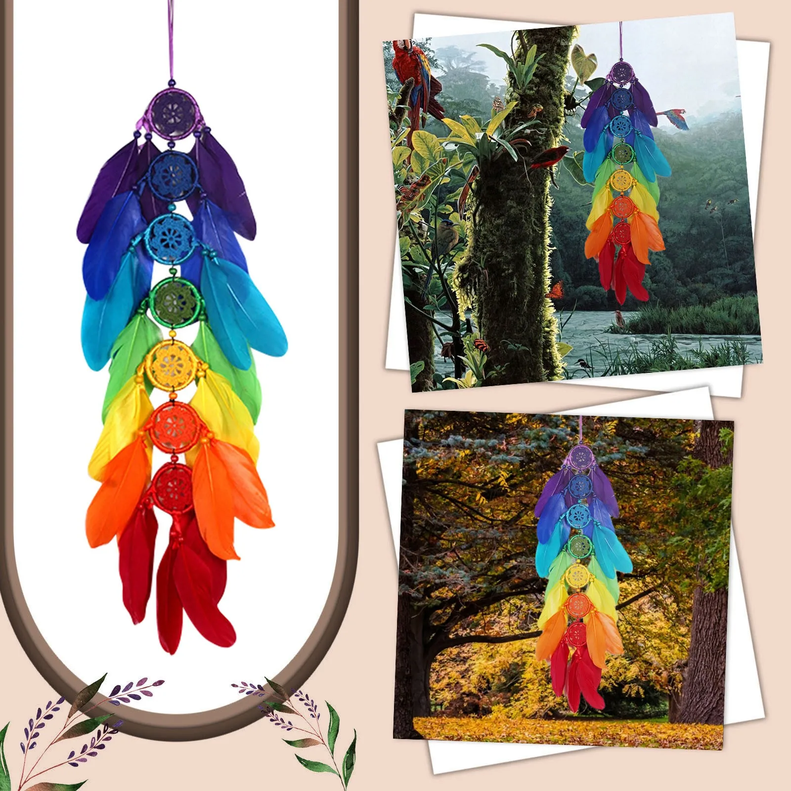 

Dream Wind Chime Colorful Feather Dream Wind Chime Home Room Wall Decoration Outdoor Wind Chime