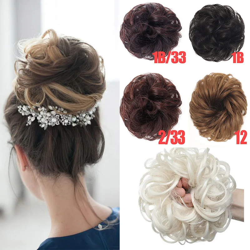 

Messy Chignon Donut Hair Bun Pad Elastic Hair Rope Rubber Band Synthetic Hairpiece Gary Brown Color Beyond Beauty