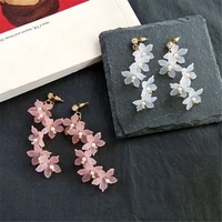 fashion korean long fringed cherry petal flower earrings for women dangling hoops elegant vintage party decor jewelry trendy new