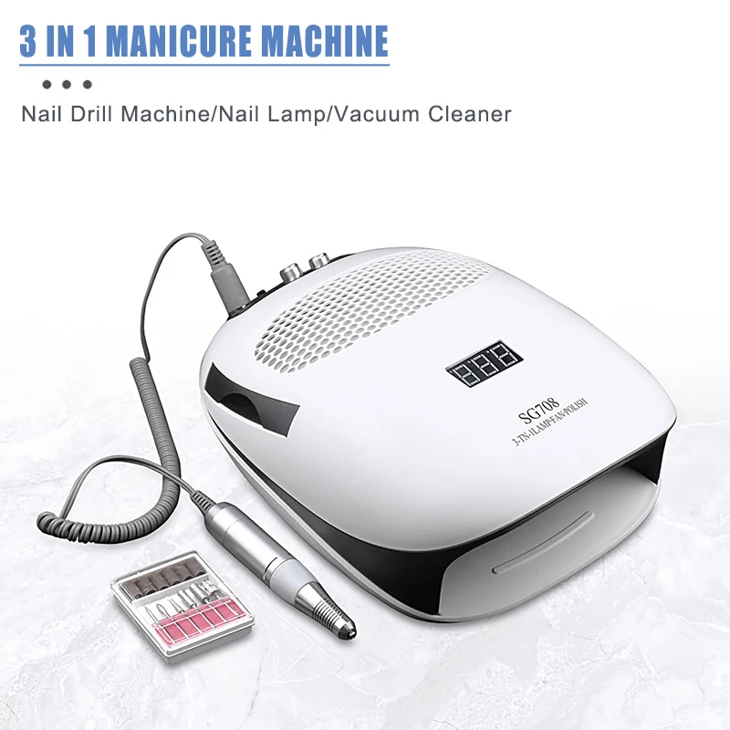 3IN1 Multifunction Nail Drying Lamp Nail Vacuum Cleaner Nail Drill Machine LED Lamp for Nails With Dust Collector Manicure Tools