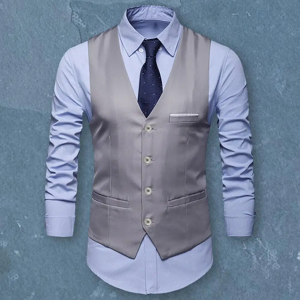

Suit Vest V Neck Korean Style Streetwear Single Breasted Sleeveless Waistcoat Men Waistcoat for Office