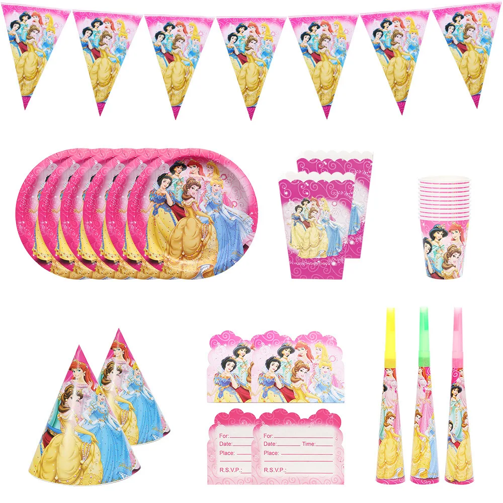 

Disney Princess Happy Birthday Girl Theme Party Decoration Set Party Supplies Cup Plate Banner Scene Layout Baby Shower Activity