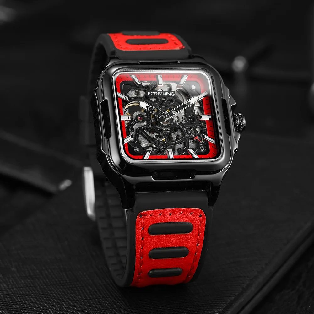 Часы-скелетоны Мужские механические с автоматическим механизмом и силиконовым