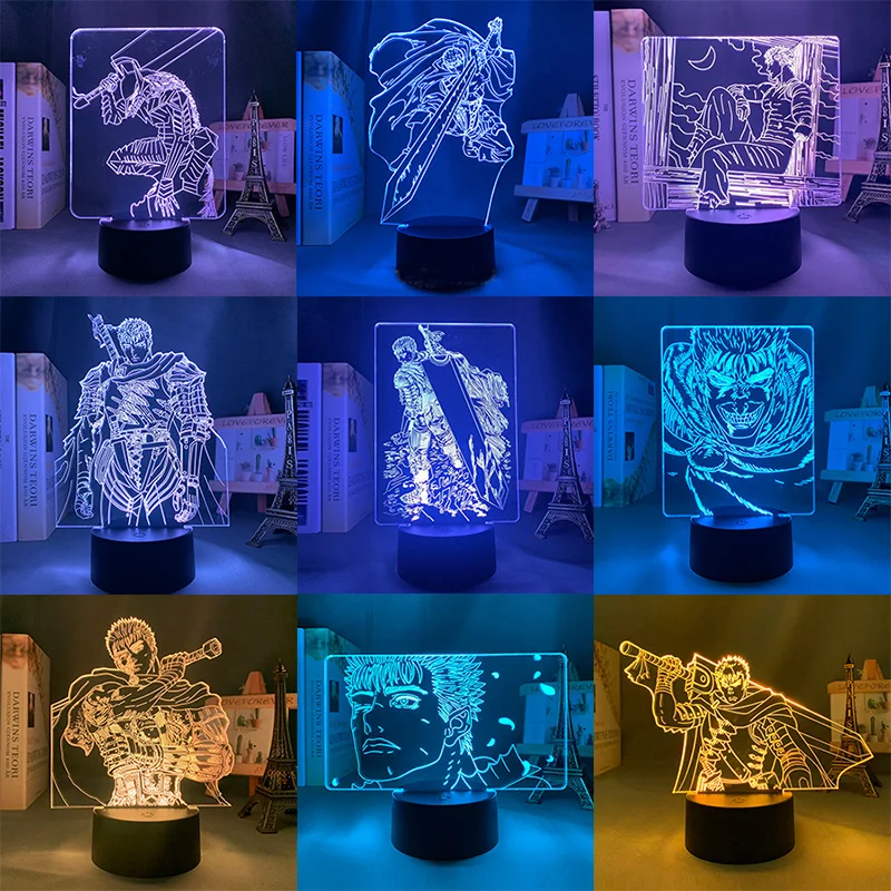 

Berserk Guts 3d led lamp for bedroom mange night lights anime action figure avatar room decor cute lover gift luces