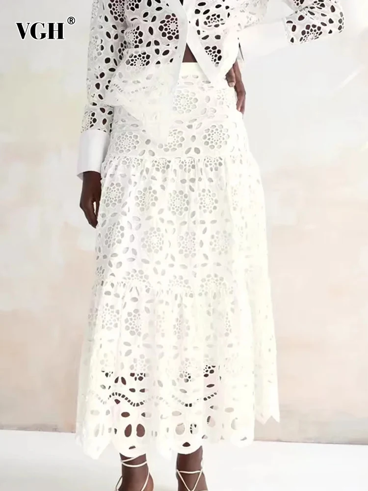 

Женская однотонная ажурная юбка VGH, элегантная трапециевидная юбка с высокой талией и асимметричным подолом, модная одежда для женщин