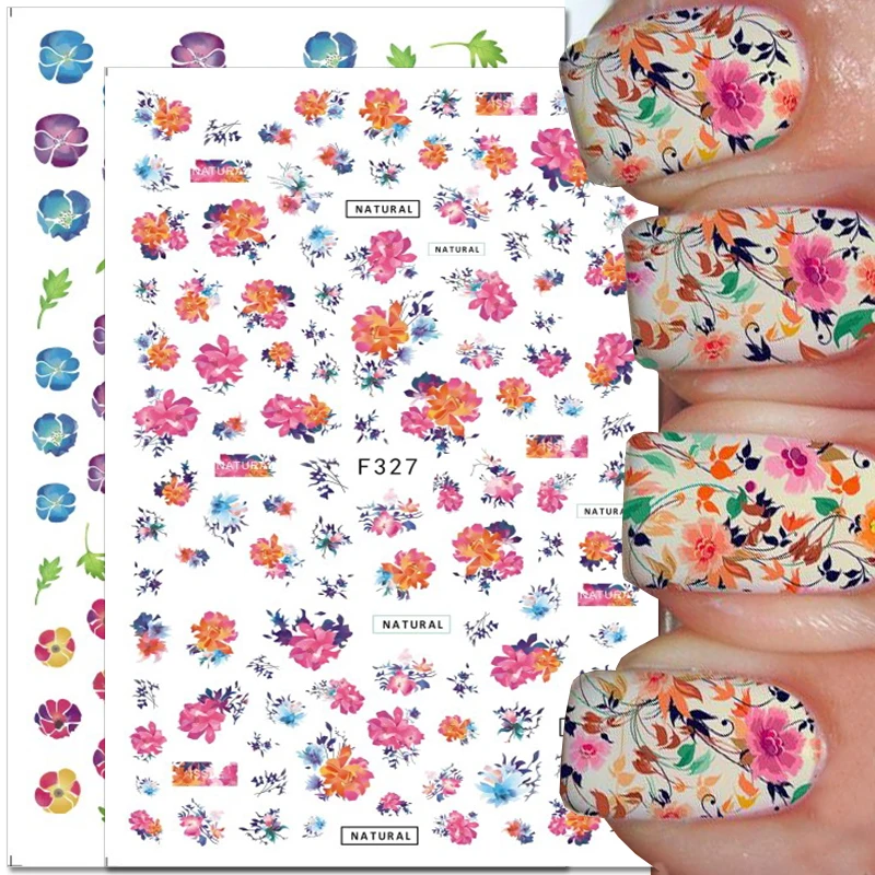 

1pcs Flower Vine Nail Stickers Blossoms Colorful 3D Floral Leaves Nail Decals Summer Gel Polish Sliders Nail Art Decoration
